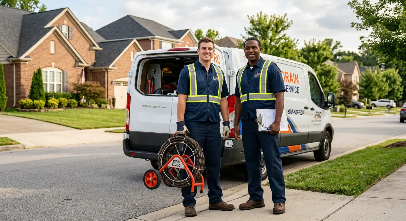 Sewer and drain service team with equipment ready for work in Elburn